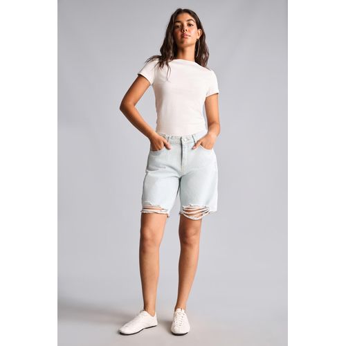 Distressed Detail Bermuda Denim Shorts