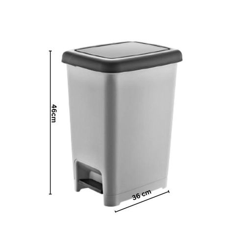Dunya Slim Rectangular Basket, Plastic Dustbin Trash Can With Pedal, For Office, Home, Bathroom, Restaurant, Kitchen, Bedroom 25 liters-Grey