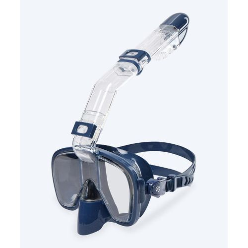 Snorkeling Mask and Dry Breathing Tube Set, 180 Degree Wide View, Anti-Fog Lens, Adjustable Fit, with Removable Camera Holder, for Adults or Kids (Choose Your Size) - (Color May Vary)