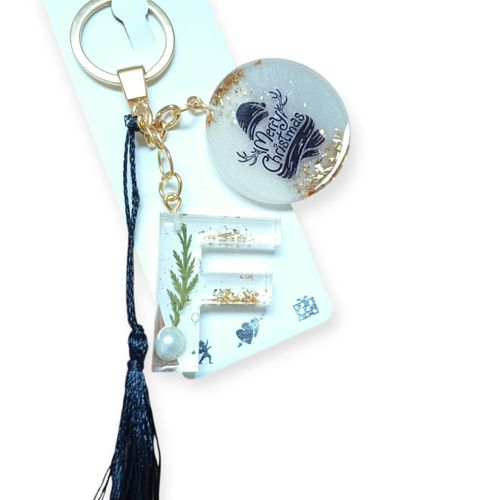 10100% handmade resin medallion in white color with gold leaf and natural roses, letter F