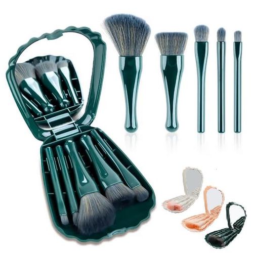 Makeup Brush Set With Mirror - 6 Pc