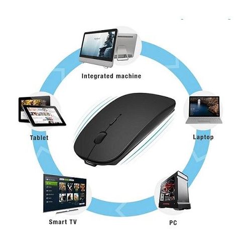 Slim Rechargeable Wireless Bluetooth Mouse With USB Port Compatible With Laptops, PCs, IPads, IPhones, Macs, Notebooks, Air, IOS 13.1.2 And Above, Android, Windows, And Linux, Black