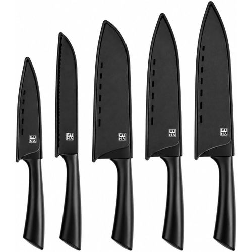 Premium Kitchen Knife Set of 5 Stainless Steel Chef Knife Bread Knife Santoku Utility Paring Knife Razor Sharp Nonstick Coated Blades Ergonomic Handles Gift Box for Home Cooking Daily Use