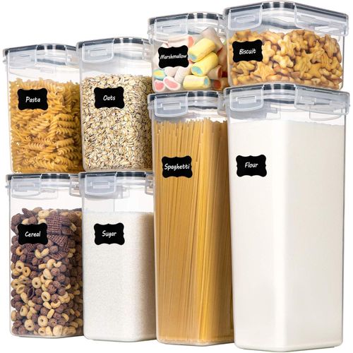 Airtight Food Storage Containers with Lids 8 PCS Plastic Storage Containers for Kitchen Pantry Organization and StorageDry Food Canisters for Flour Sugar and Cereal