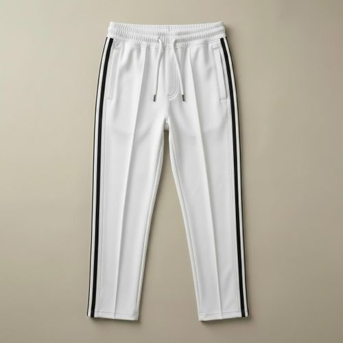 Mens White Track Pants with Side Stripes Comfortable Athletic Jogger for Gym Casual Wear