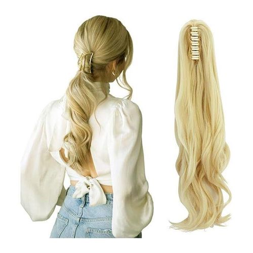 إكسسوار شعر صناعي طويل على شكل ذيل حصان بلون دهبى