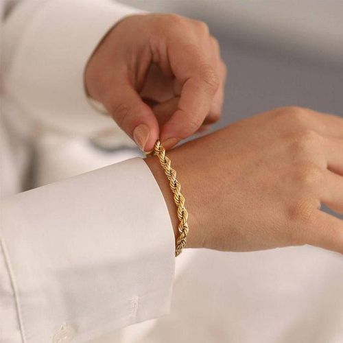 Classic Braided Rope Chain Bracelet Durable Stainless Steel Unisex Metallic Wrist Accessory Yellow Tone Stylish Gift