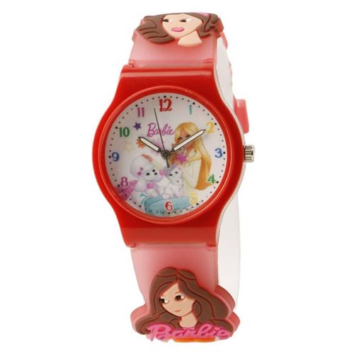 Kids’ Analog Watch for Boys and Girls with Pink and Red Silicone Strap, 3D Cartoon Design and Quartz Movement