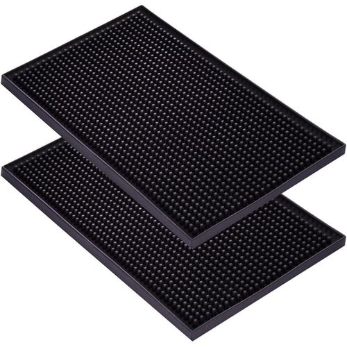 Bar Mat for Cocktail and Coffee Bar, 12 x 18, Rubber, Black, Set of 2, Heavy Duty, Non-Toxic, Porous Surface, Handy Knobs, Universal Black Color, Safe to Use, Heavy-Weight