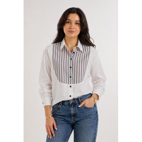 Contrasting Bib Striped Shirt