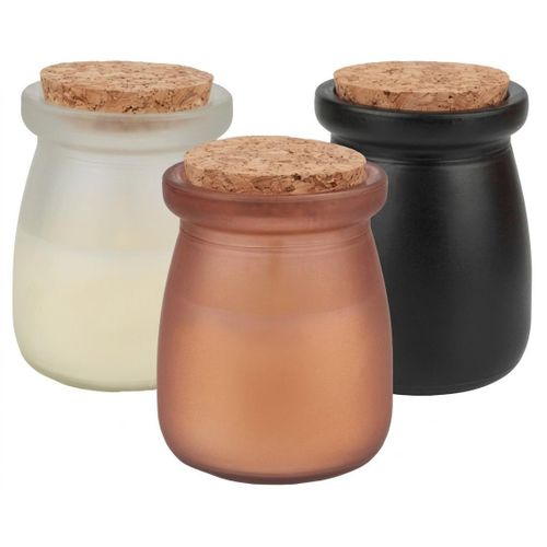 Scented candle set in a camouflage glass jar with a natural cork lid, 3 pieces, multicolour