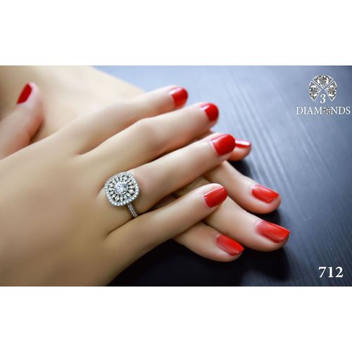 Platinum Plated Ring for Women with Zircon Stone - Silver