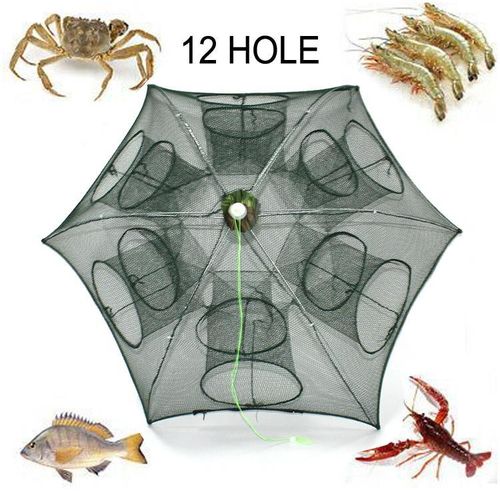Umbrella Shape 8 Sides 16 Holes Portable Folded fishing net, Automatic fishing Shrimp Trap Fish Shrimp Minnow Crab Baits Cast Mesh Trap