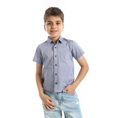 Cotton Shirt With Short Sleeve - Navy Blue