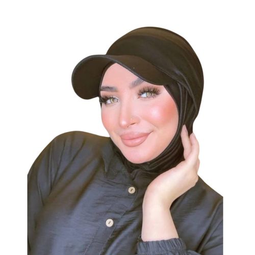Women's comfortable, solid-color, all-in-one sports hijab cap with sun protection.