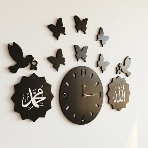 Black Islamic Wall Clock Decor Large Size for Home Salon Office Easy to Install Modern Wall Piece to Add A Modern Touch to Your Place