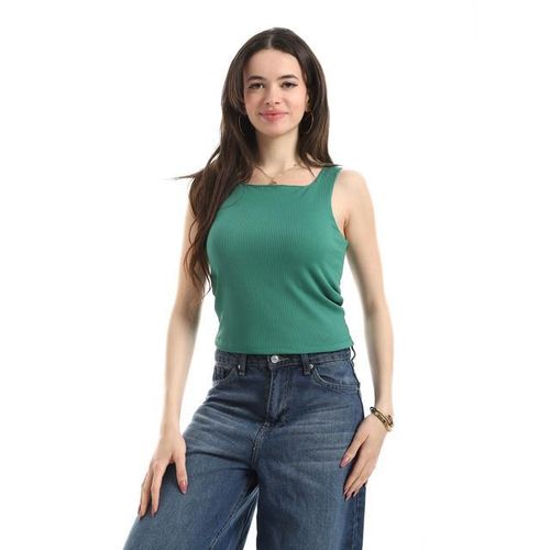 Ribbed Basic Top For Women - Green