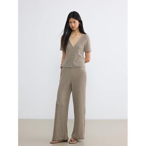 Elastic Waist Textured Women's Trousers