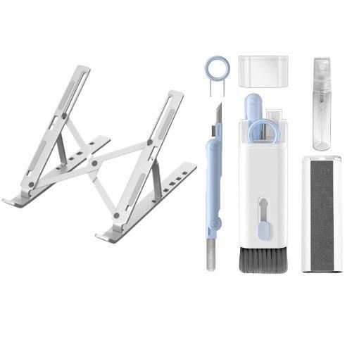 Portable Silver Aluminum Laptop Stand with Multifunctional Electronic Cleaning Kit