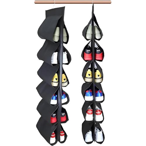 Fabric hanging shoe organizer with 6 pockets, multi-colored