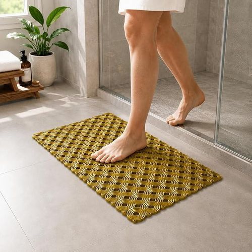 Non Slip Bath Mat With Suction Cups PVC Shower Mat Quick Drain Massage, Anti Slip Bathtub Mat For Bathroom Shower Tub Spa Home Soft Comfortable Durable (Gold)