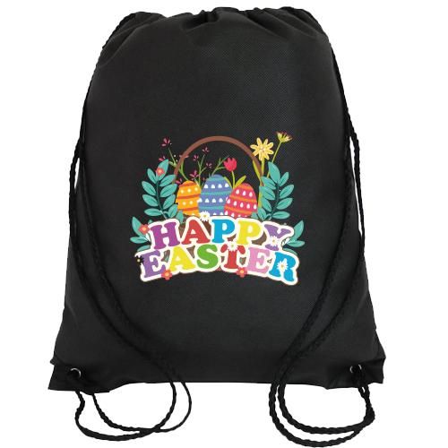 Happy Easter Drawstring Bag Natural Cotton Colourful Festive Print Lightweight Backpack