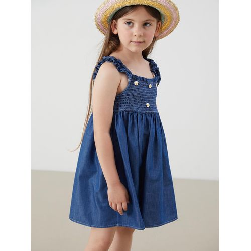 Girl's Floral Denim Dress