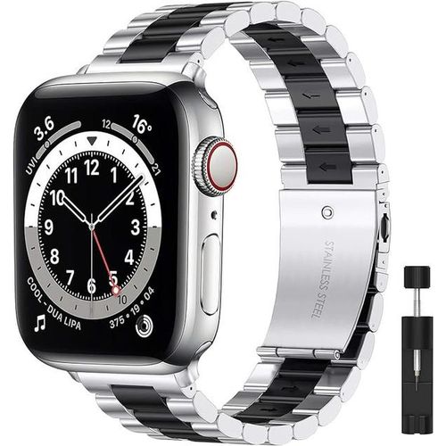 Metal Band Compatible with Apple Watch Band Size 38-40-41 SE Series 6/5/4/3/2/1 Stainless Steel Strap for iWatch - (Silver * Black)