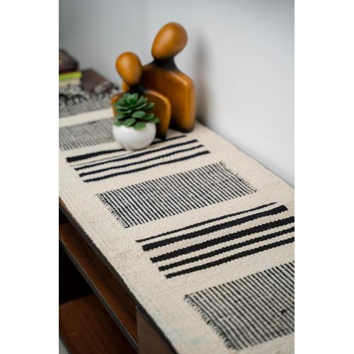 handmad cotton rug or runner-size140x040-off white and black