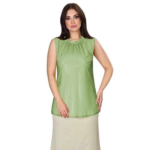 Elegant Gold Sheer Mock Neck Party Top-Green