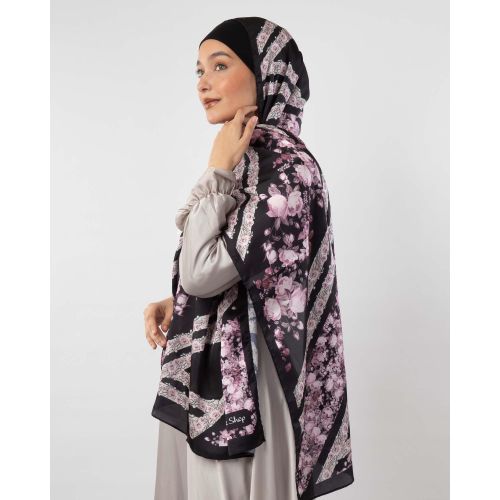 Printed Satin Scarf - Black