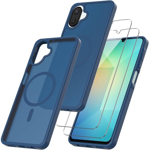 Magnetic for Samsung Galaxy A07 Case with Tempered Glass Screen Protector Matte Translucent Shockproof Protective Bumper Phone Cover (Blue)