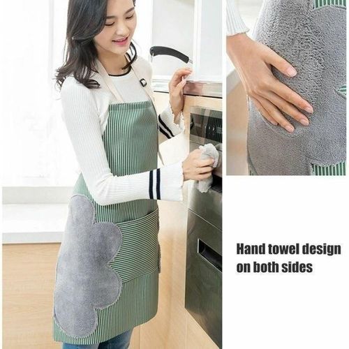 Innovative Leather & Waterproof Kitchen Apron: Smart Design with Microfiber Hand-Wipe Sides & Front Pocket