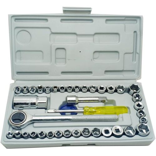 40 Piece Socket and Driver Set, 1/4 Inch, Ratchet Handle, Extension Pole and Bike Adapter, Hand Tool for Auto Repair - by Capper Trade