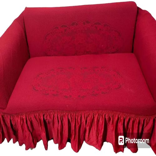Jacquard Tableau Sofa Covers, 4 Pieces - Burgundy