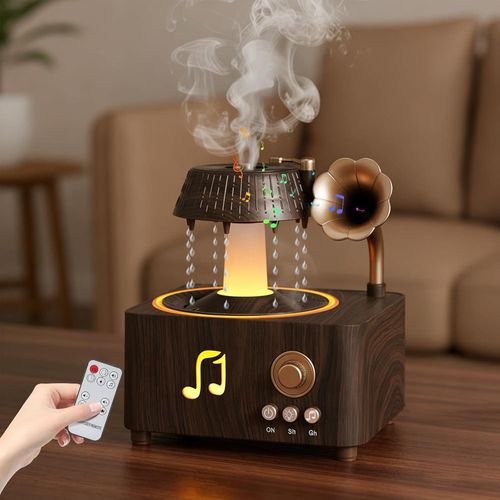 Raindrop-shaped air humidifier, vintage cylinder design aroma diffuser with white noise and Bluetooth speaker, air humidifier with colored lights, quiet aroma diffuser with remote control and timer for home and office