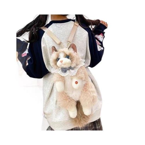 Realistic Plush Cat Backpack & Crossbody Bag for Girls with Interactive Meowing Sound – 4-in-1 Multi-Wear Kitty Shoulder Bag Multicolor