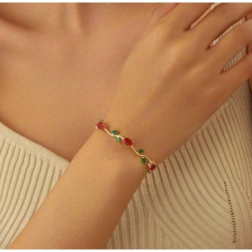 Gold Crystal Floral Bracelet for Women Stainless Steel Colorful Gem Jewelry