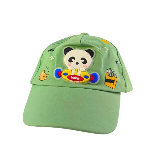 Kids Baseball Cap with 3D Panda Design - Adjustable Size for Sun Protection - Green