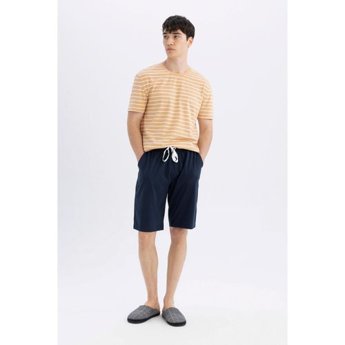 Regular Fit Pajamas Set Striped Short Sleeve Top Waist Lace-up Shorts