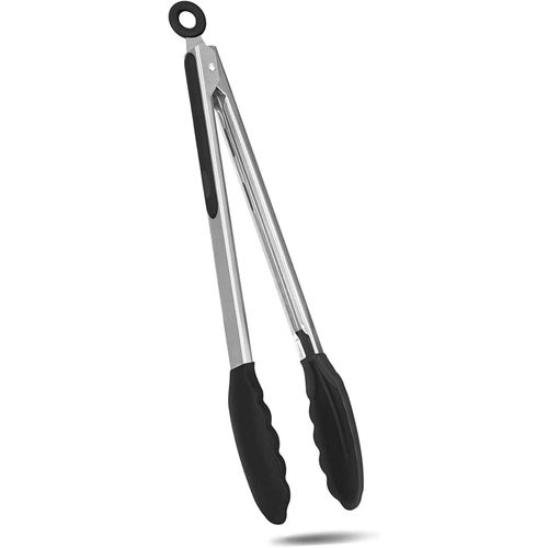 Food Tongs - Kitchen Stainless Steel BBQ Tongs with Silicone Padded Handle 30cm Serving Tongs for Cooking BBQ (1 Tong)