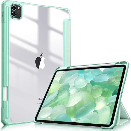 For IPad Pro 11 Inch (2022/2021/2020/2018, 4th/3rd/2nd/1st Generation) - Ultra Slim Shockproof Clear Cover W/Pencil Holder, Auto Wake/Sleep, Mint