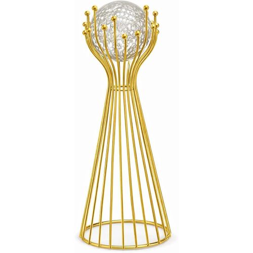 Gold Decorative Stand with Metal Base and Clear Crystal Ball, Modern Elegant Design, Suitable for Tables, Shelves and Special Occasions