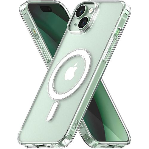 Powerful iPhone 15 Plus Mag-Plus, made of eco-friendly polycarbonate material, visible with logo, fully compatible, elegant with Harfortiz absorbent shock angles (transparent)