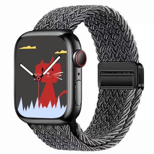 Sport Solo Loop For Apple Watch Band Ultra 49mm 46mm 45mm 44mm 42mm, Adjustable Magnetic Stretchy Nylon Braided Wristband for iWatch SE Series 11 10 9 8 7 6 5 4 3 2 1 - Black