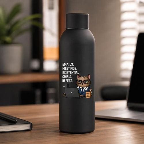 Corporate Cat Thermal Bottle - Funny Office Life Insulated Flask 500ml