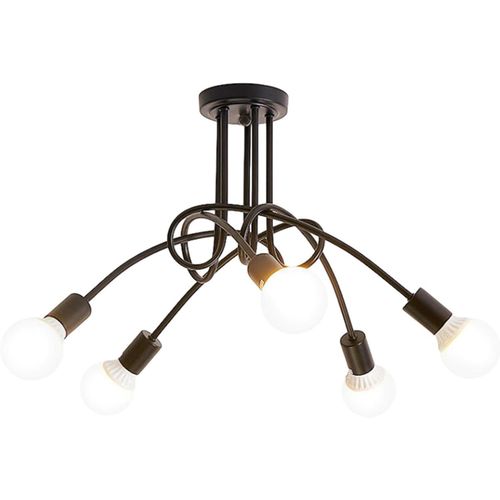 Modern Sputnik Lamp 5 Light Semi Recessed Mount, Black Iron Art Industrial Pendant Lamp, Retro Style Ceiling Light for Multi-purpose Rooms