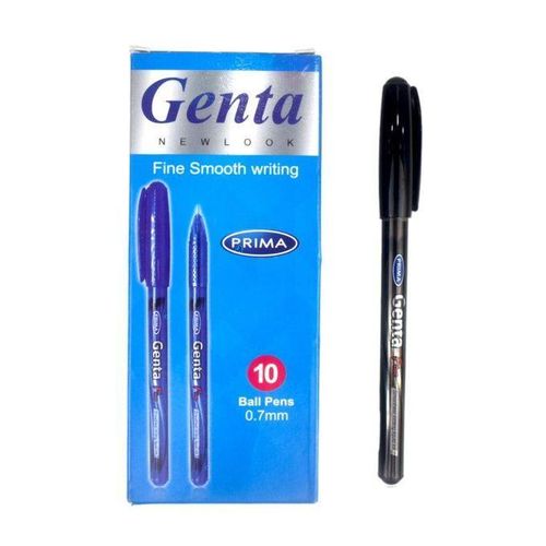 Prima Genta Ball Pen Fine Smooth Writing, Liquid Fluid Ink 0.7 mm Pack of 10 Pcs -Black Blue