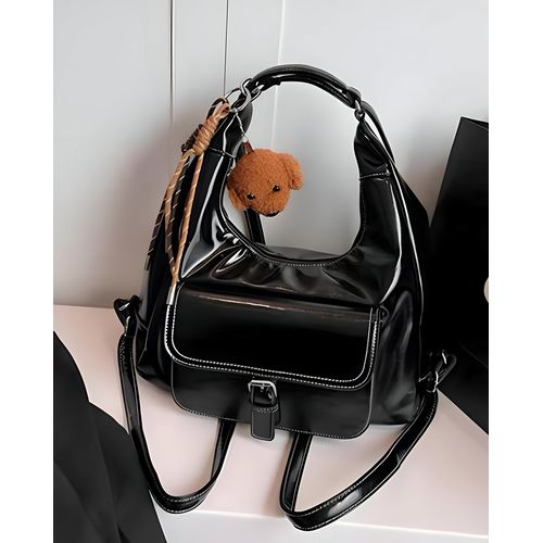 Trendy Shoulder Bag Minimalist Design with Spacious Compartment Durable PU Polyester Fabric Adjustable Strap Dog Charm Perfect for Daily Commute Work or School Color Option 1