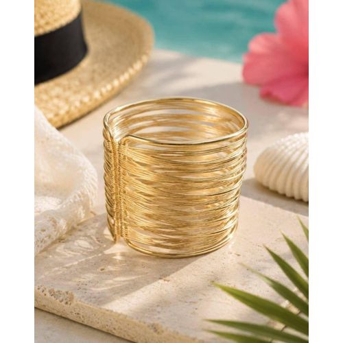 Gold-Tone Multi-Layer Wire Cuff Bracelet for Women – Adjustable Fashion Bangle
